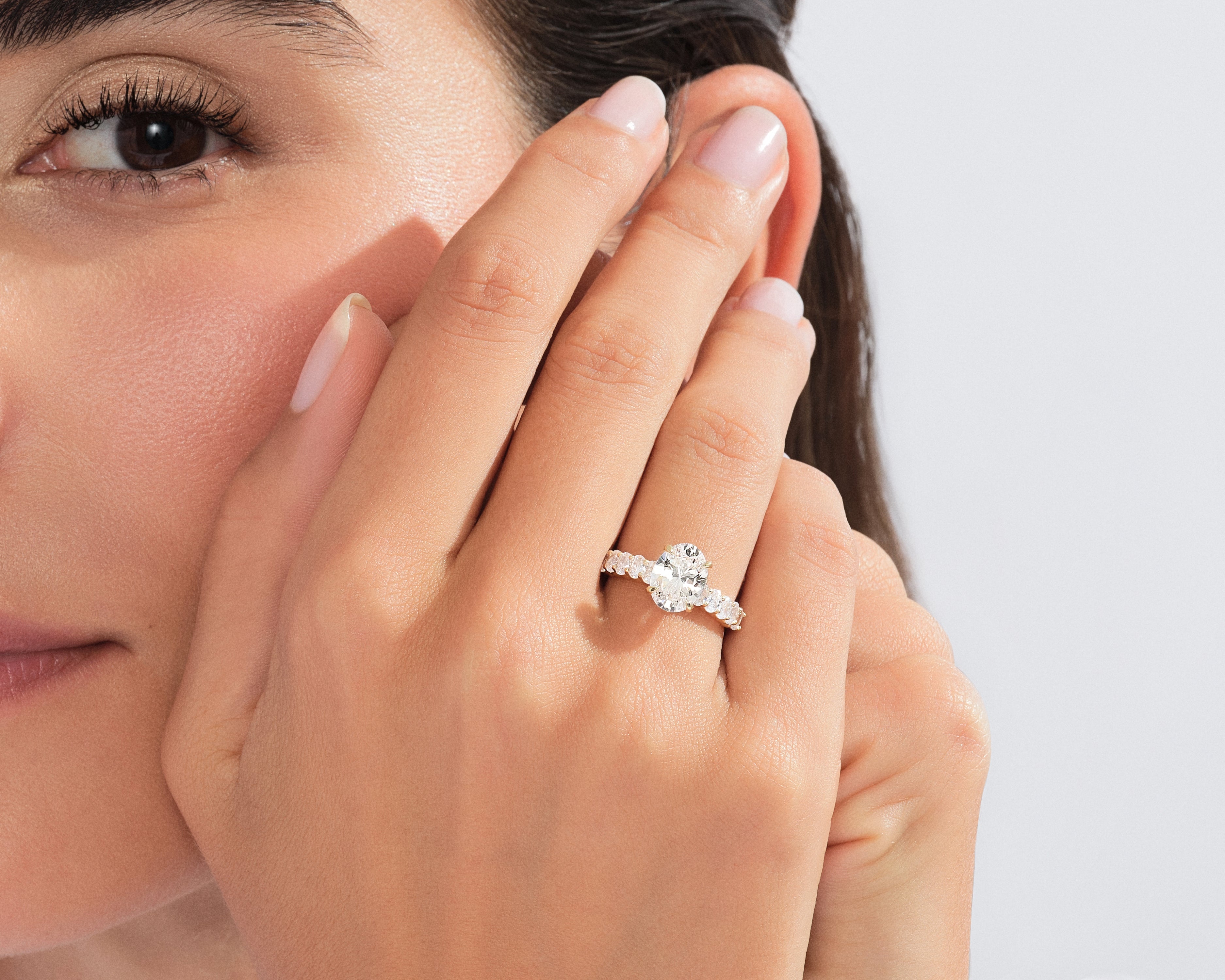 Shared Double Prong Oval Moissanite Engagement Ring