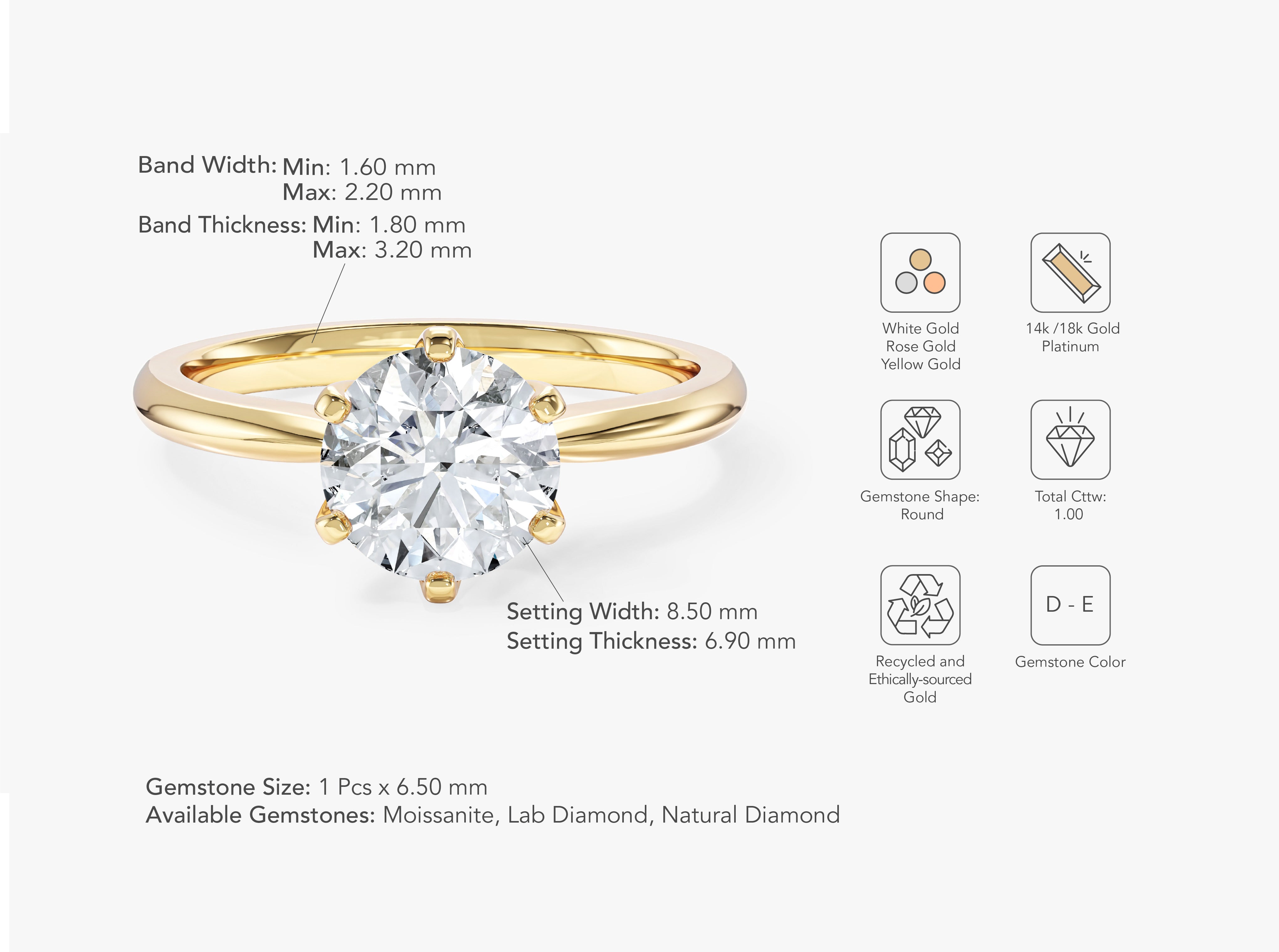 Pinched Shank Moissanite Solitaire Engagement Ring