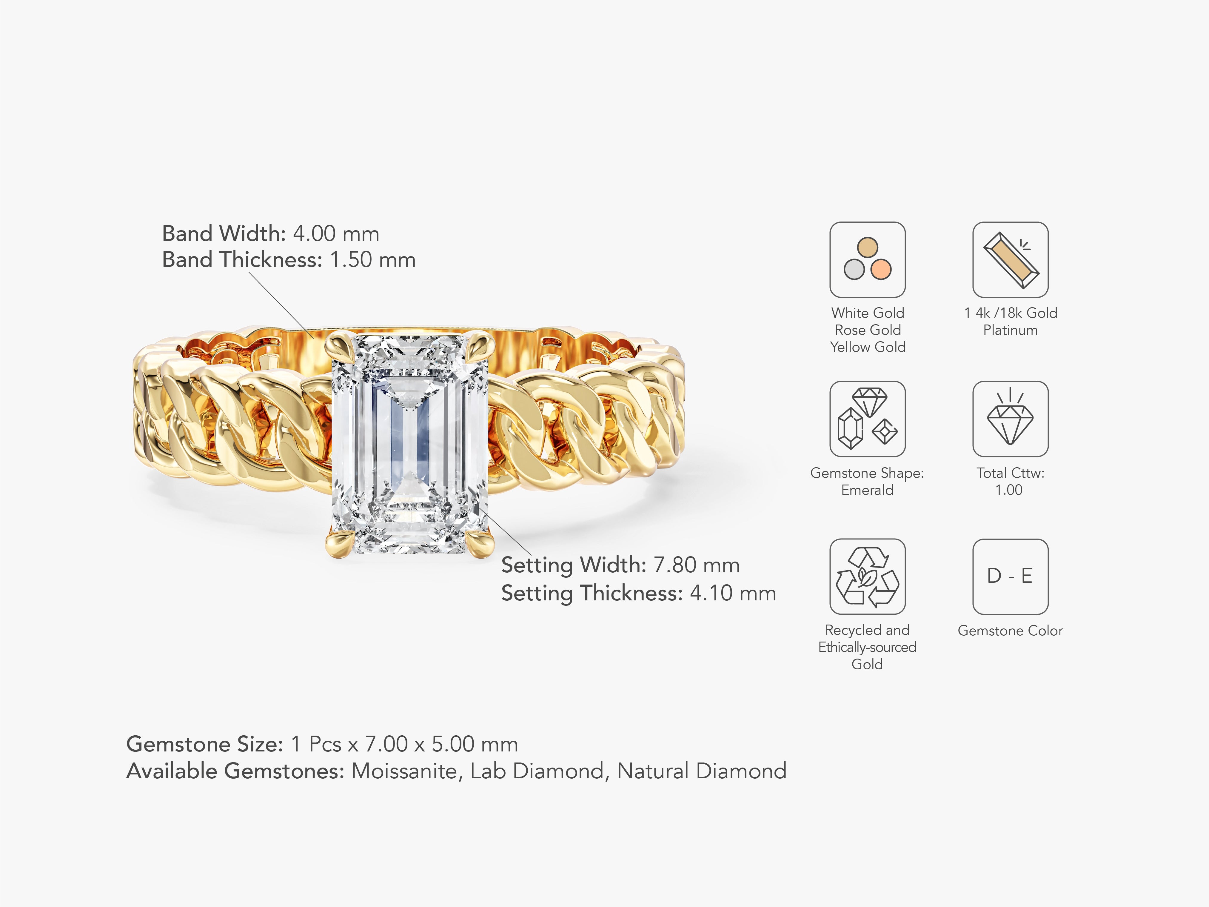 Chain Band Emerald Cut Lab Grown Diamond Engagement Ring