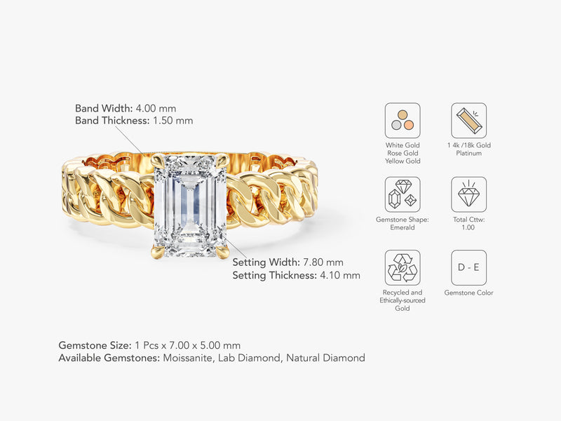 Chain Band Emerald Cut Lab Grown Diamond Engagement Ring