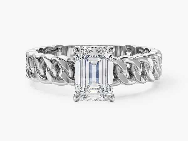 Chain Band Emerald Cut Moissanite Engagement Ring