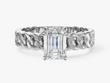 Chain Band Emerald Cut Lab Grown Diamond Engagement Ring