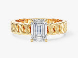 Chain Band Emerald Cut Natural Diamond Engagement Ring