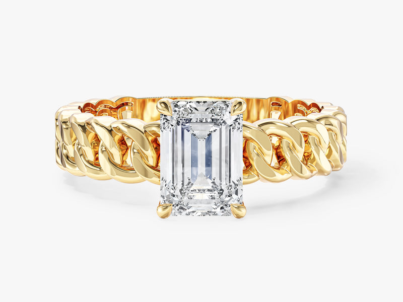 Chain Band Emerald Cut Natural Diamond Engagement Ring