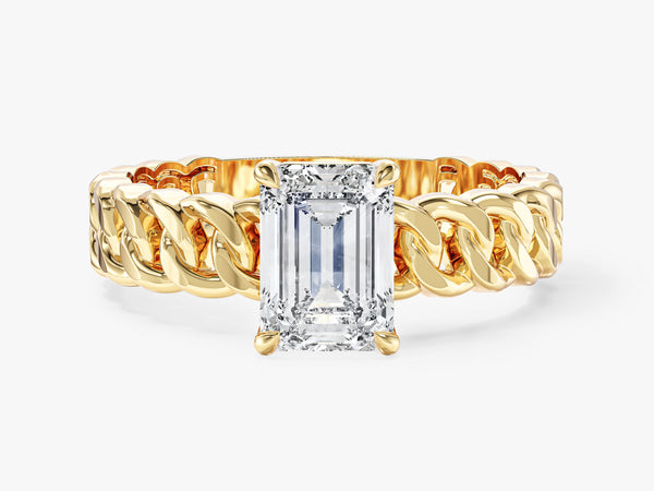 Chain Band Emerald Cut Lab Grown Diamond Engagement Ring