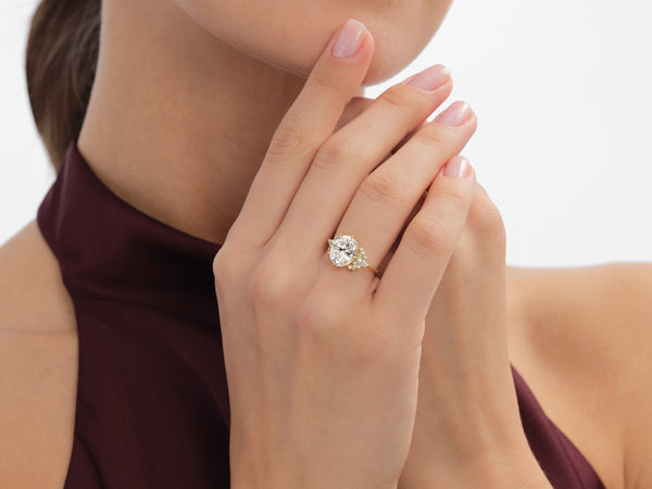 Floral Cluster Oval Lab Grown Diamond Engagement Ring