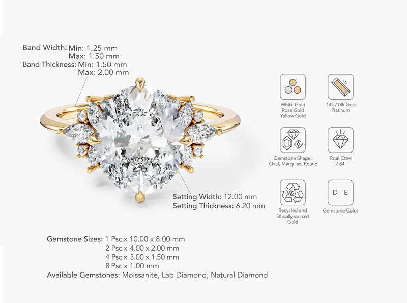 Floral Cluster Oval Moissanite Engagement Ring