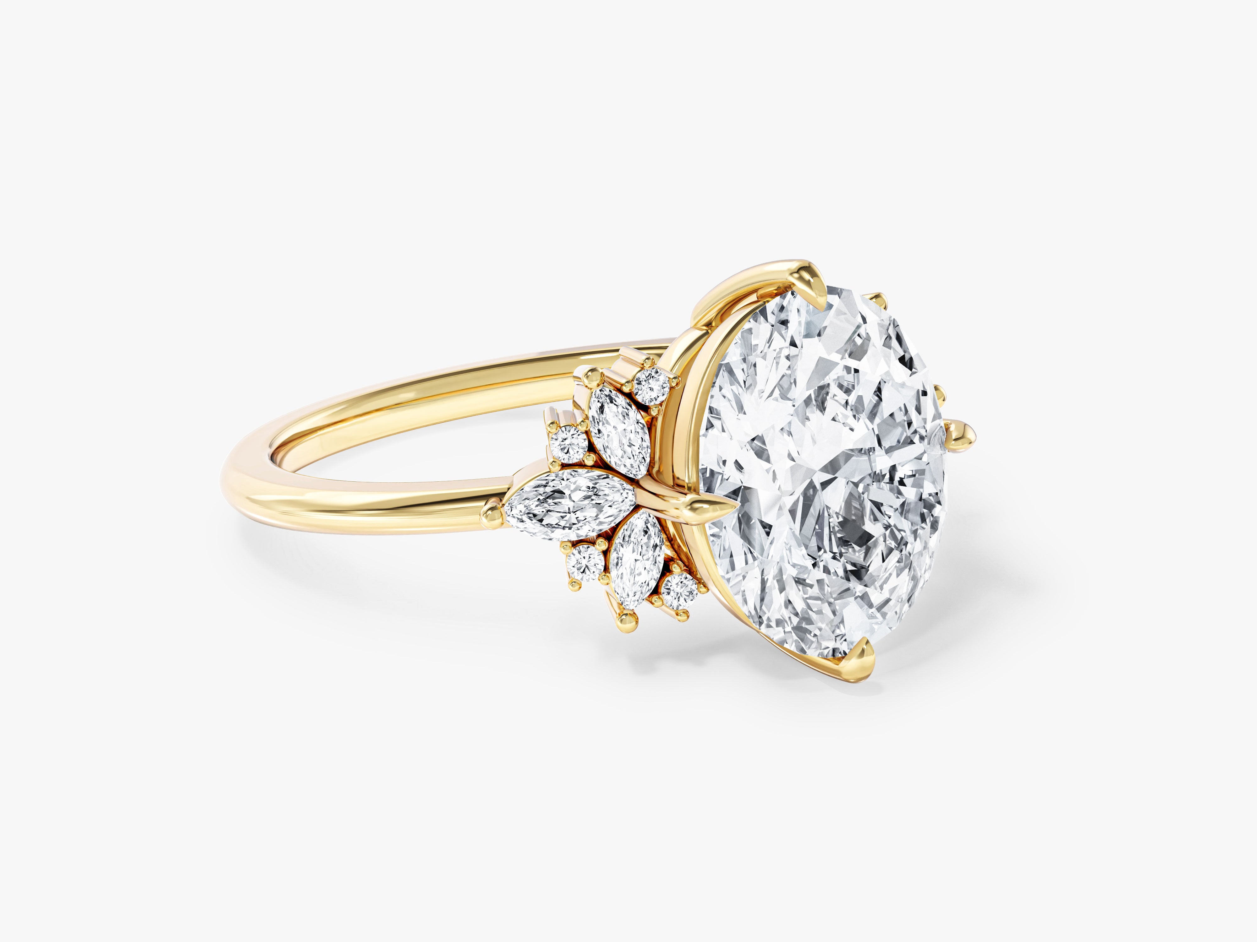 Floral Cluster Oval Moissanite Engagement Ring