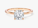 Rose gold ring with cushion cut diamond engagement ring