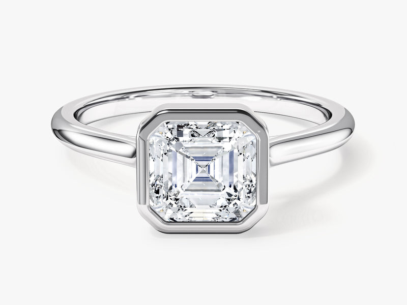 Emerald cut diamond ring with bezel setting, fine jewelry
