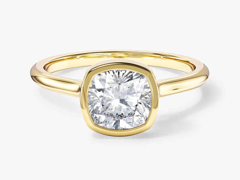 Gold ring with cushion-cut diamond engagement ring
