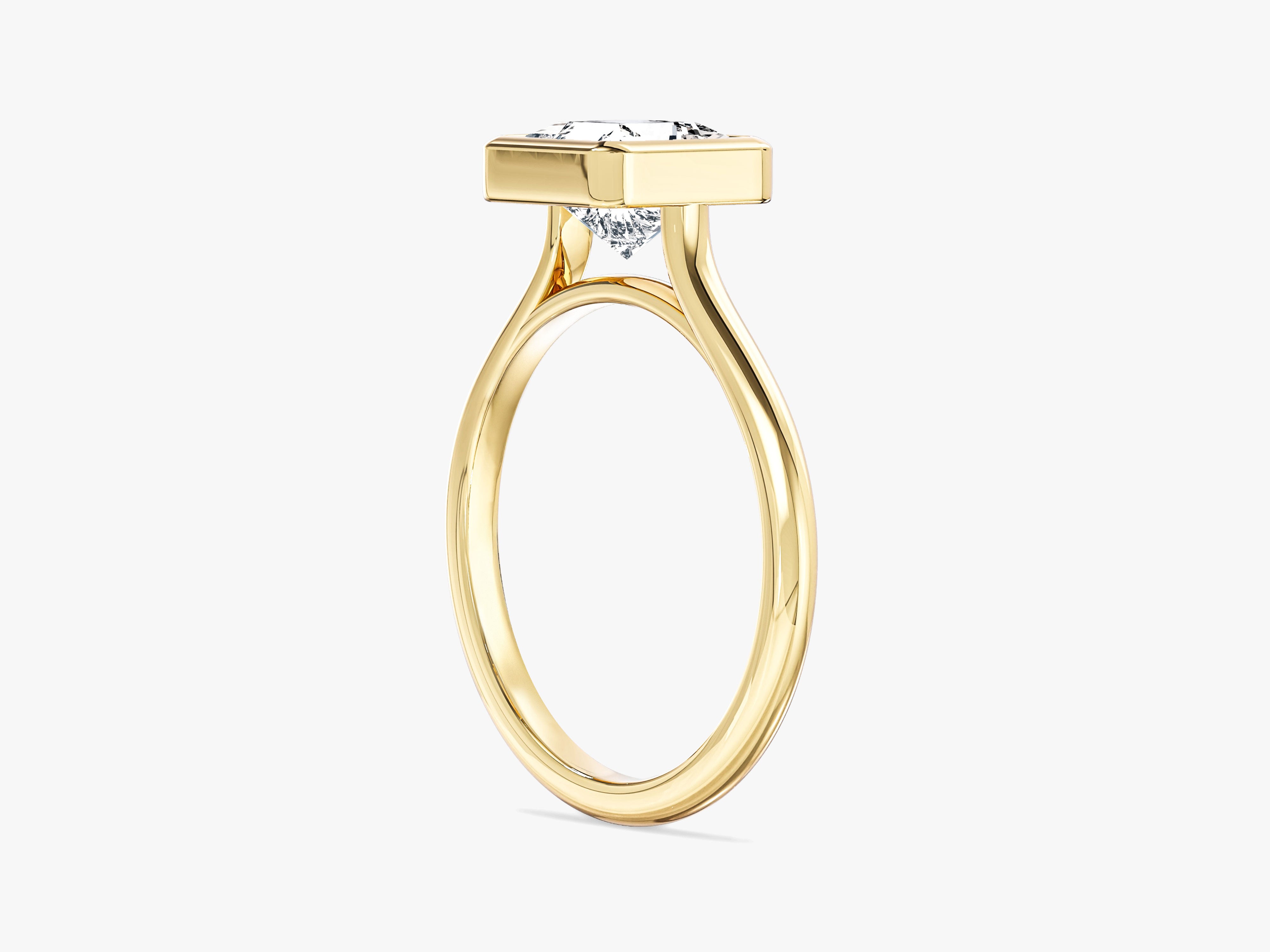 Gold ring with a square-cut diamond solitaire setting