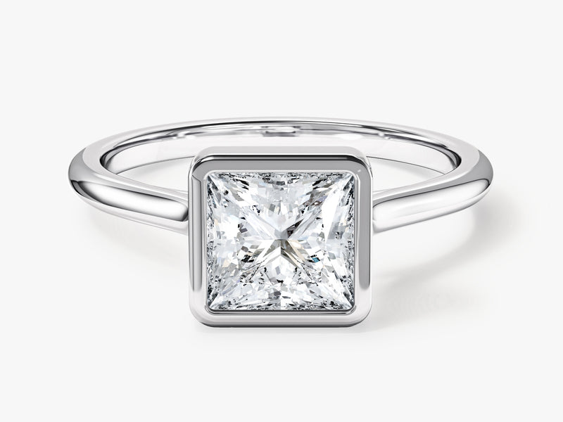 Princess cut diamond engagement ring in a bezel setting