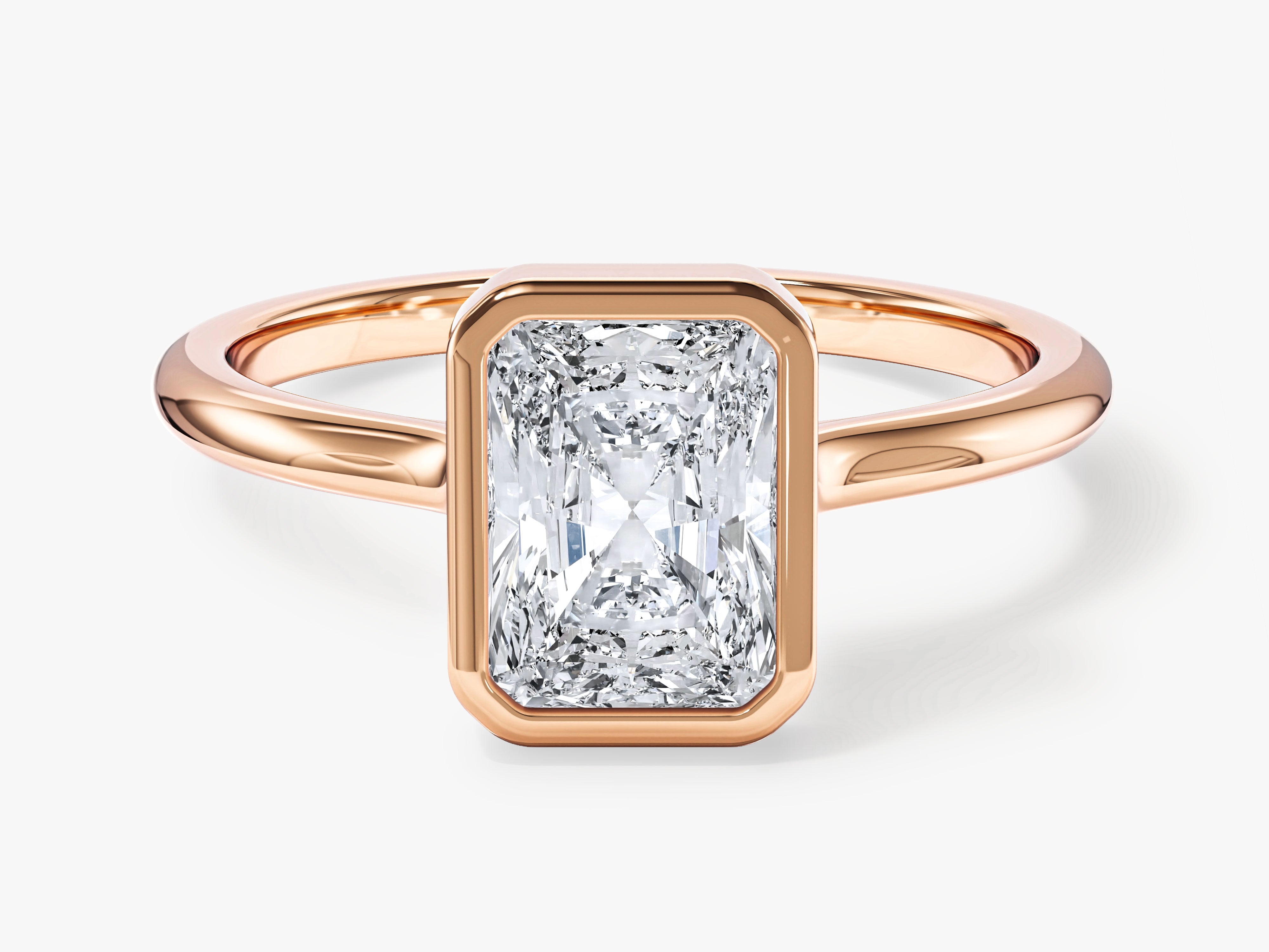 Rose gold ring with radiant cut diamond engagement ring