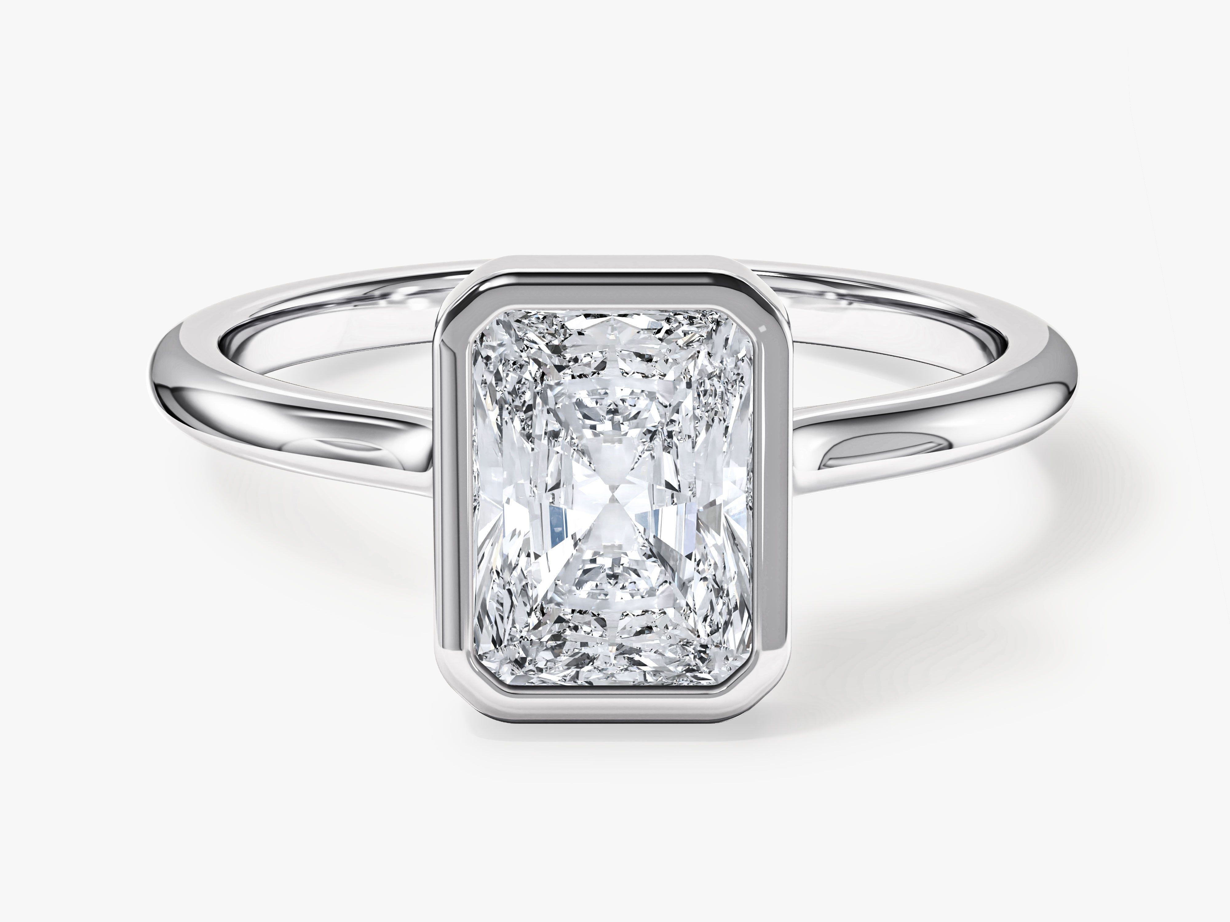 Radiant cut diamond ring in platinum setting