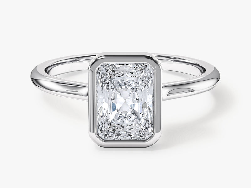 Radiant cut diamond ring in platinum setting