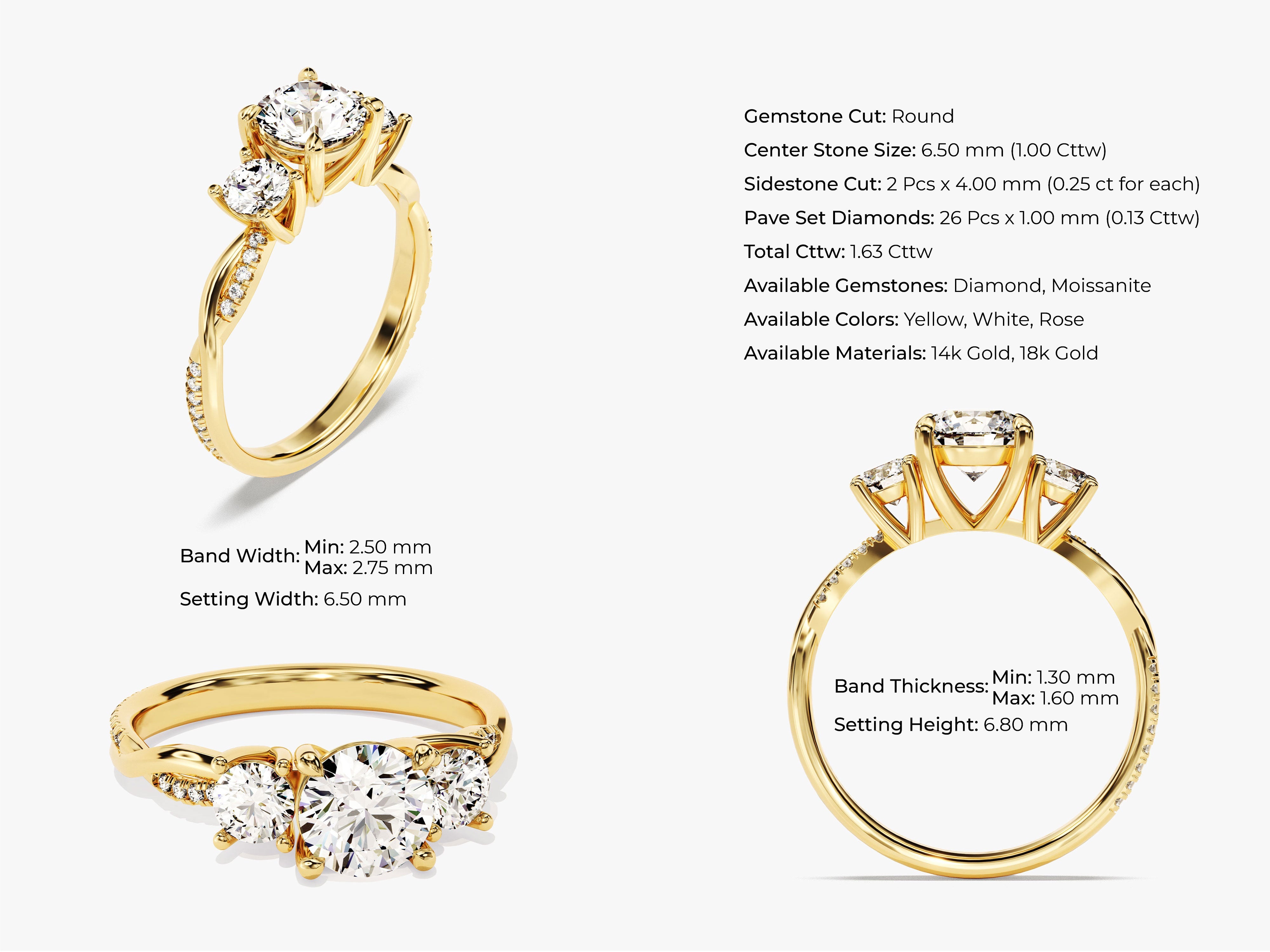 Gold diamond engagement ring with pave band