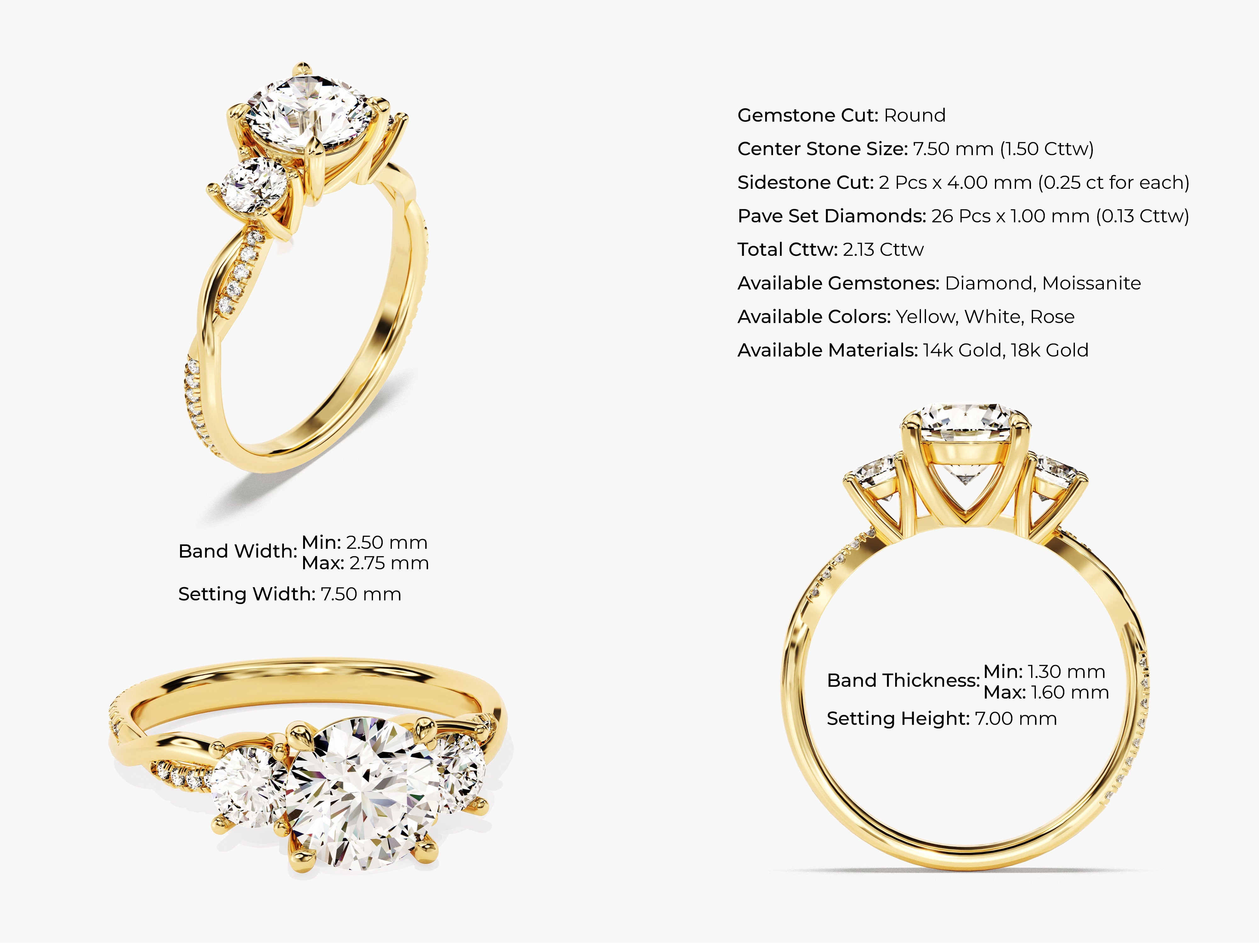 Gold diamond engagement ring with pave band