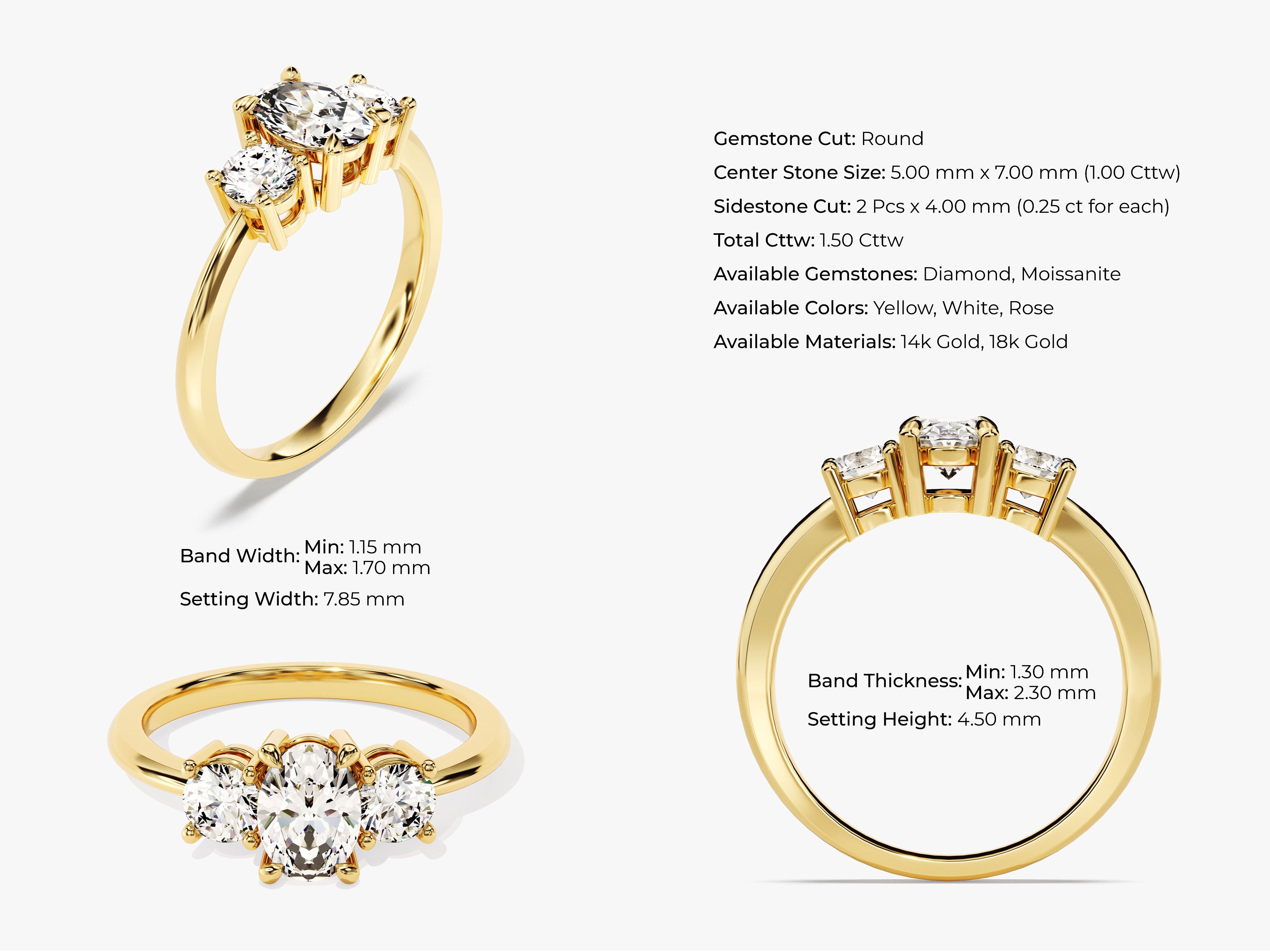 Classic Basket Set Three Stone Oval Diamond Engagement Ring (1.50 CT TW)