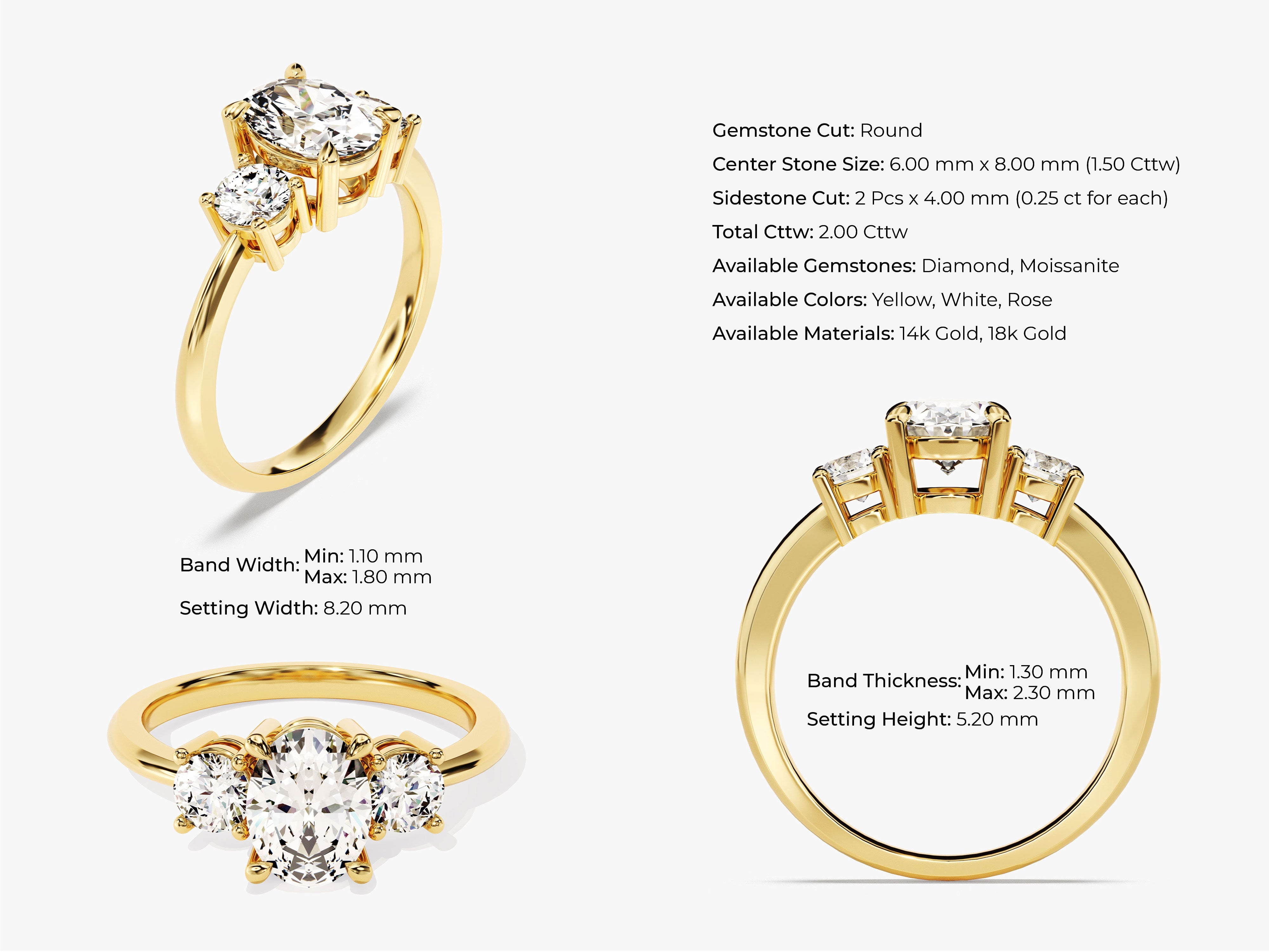 Classic Basket Set Three Stone Oval Diamond Engagement Ring (2.00 CT TW)