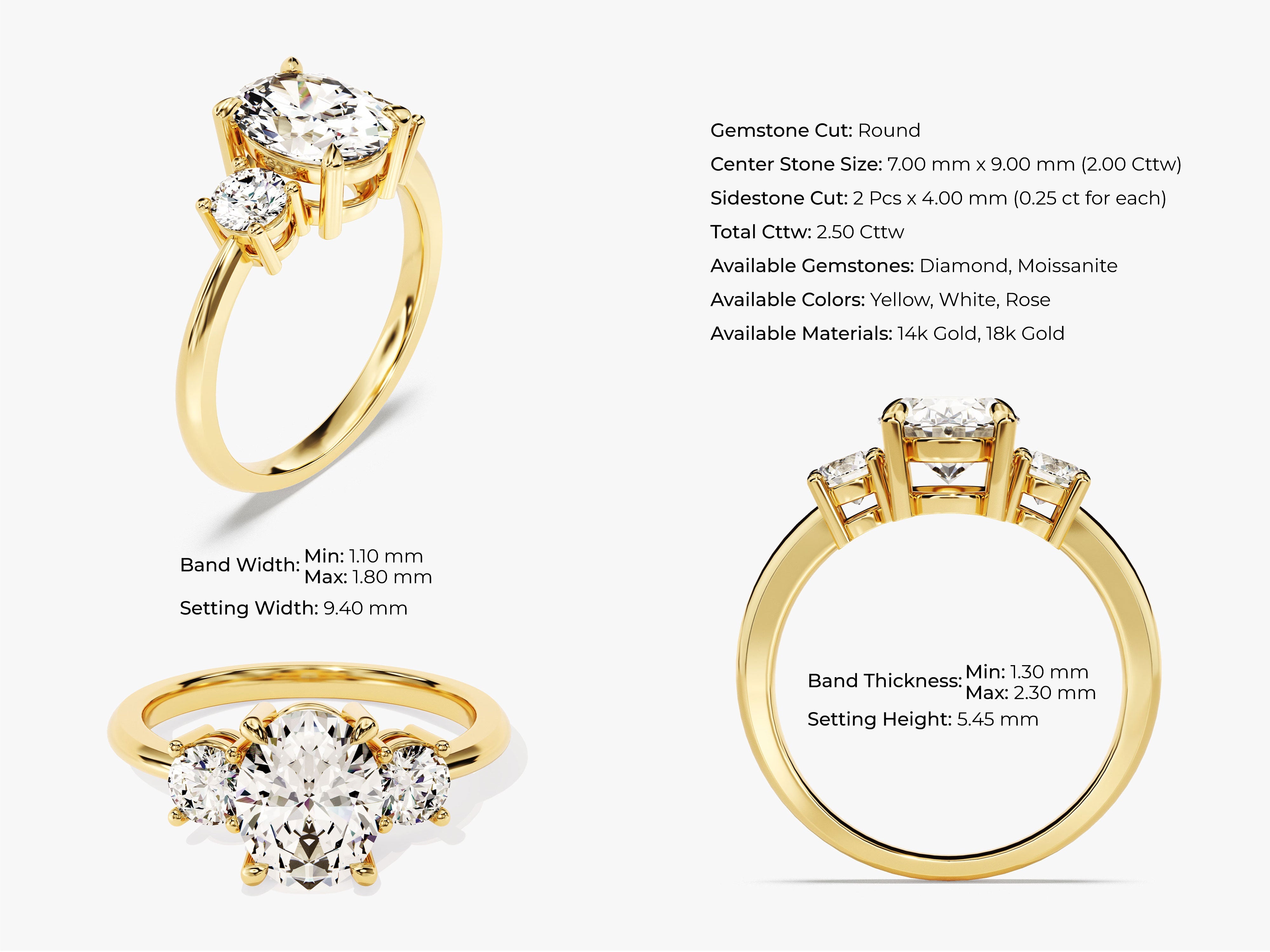 Classic Basket Set Three Stone Oval Diamond Engagement Ring (2.50 CT TW)