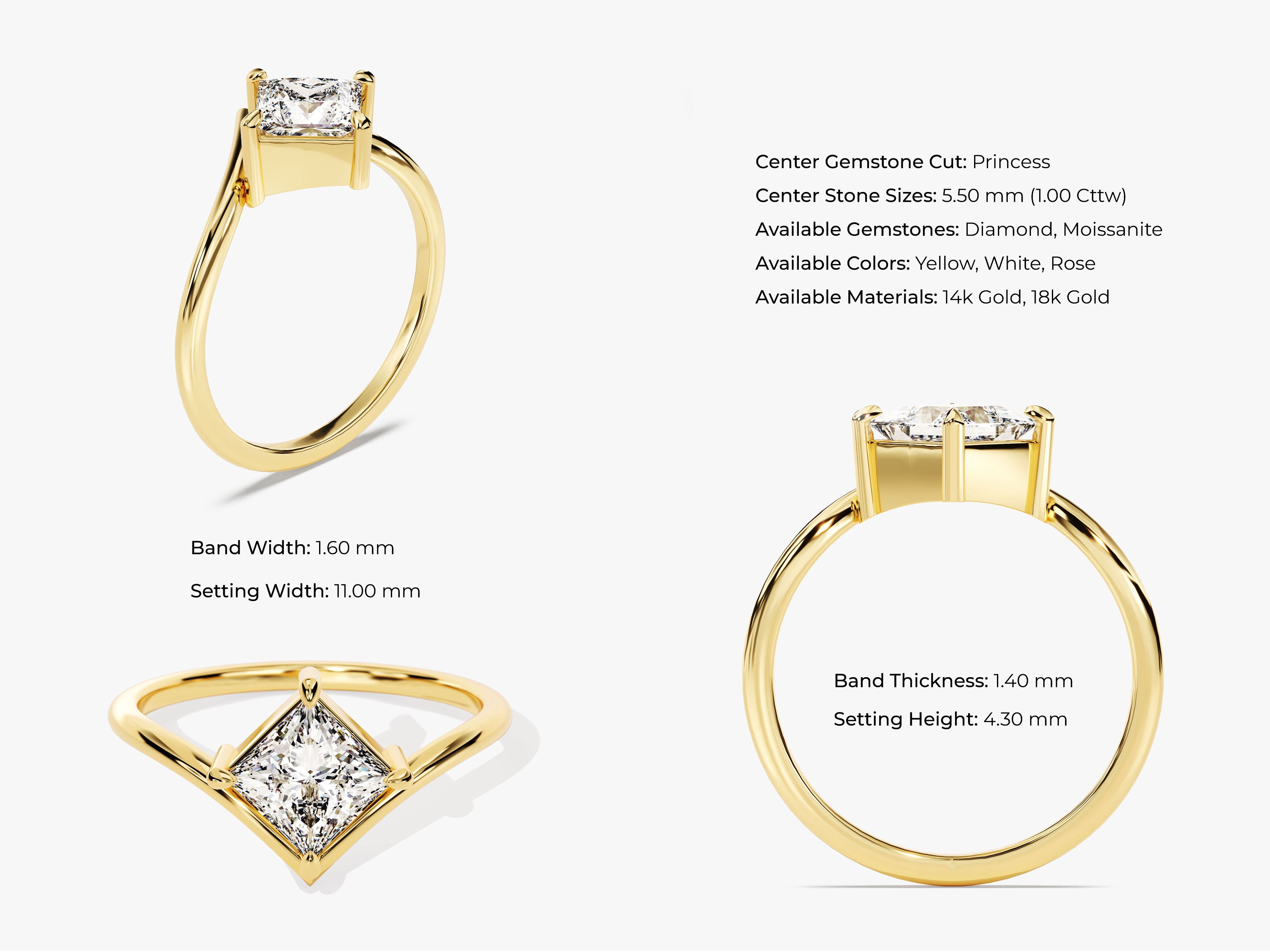 Curved Princess Lab Grown Diamond Engagement Ring (1.00 CT)