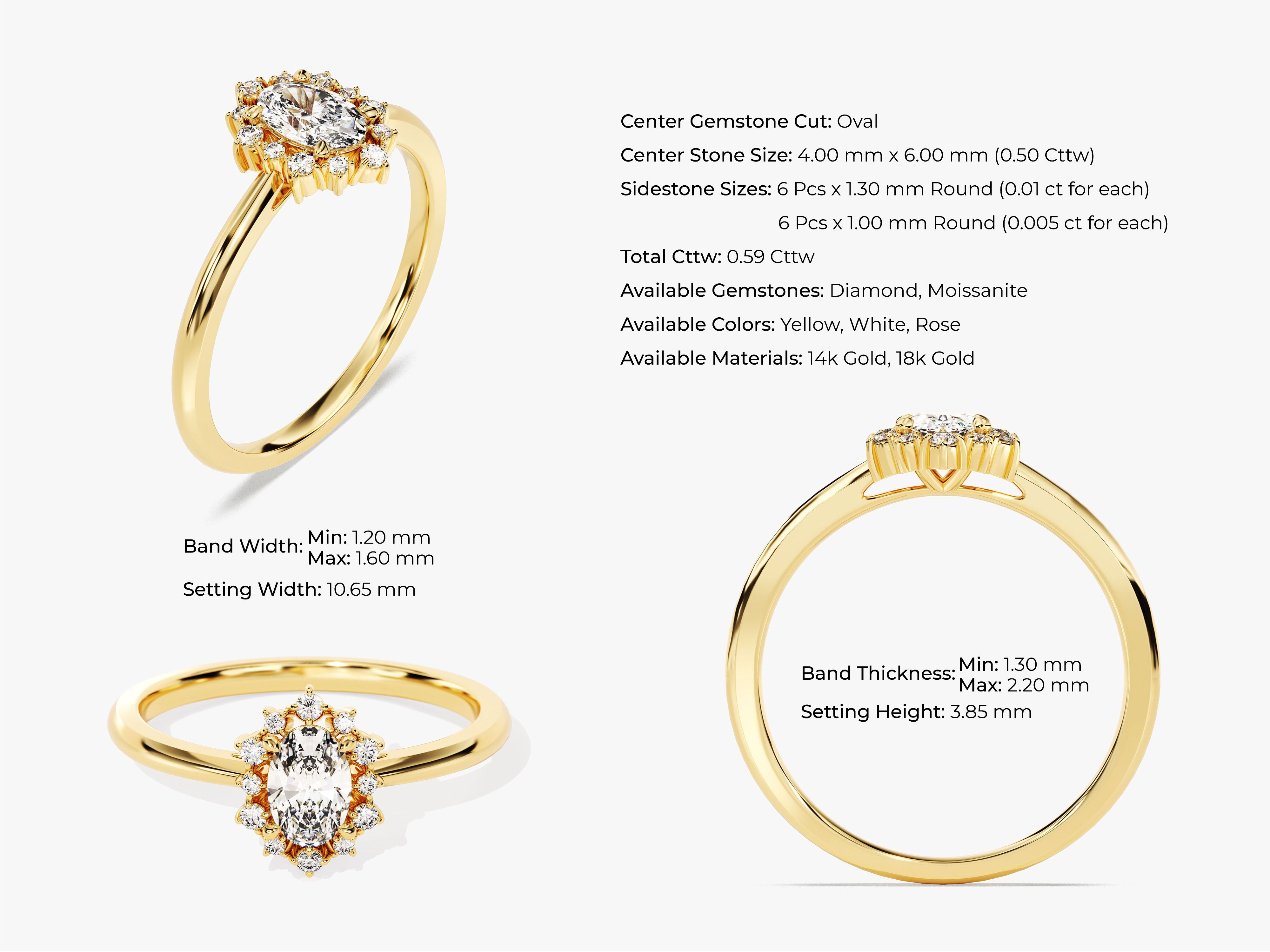 Sunburst Oval Moissanite Engagement Ring (0.50 CT)