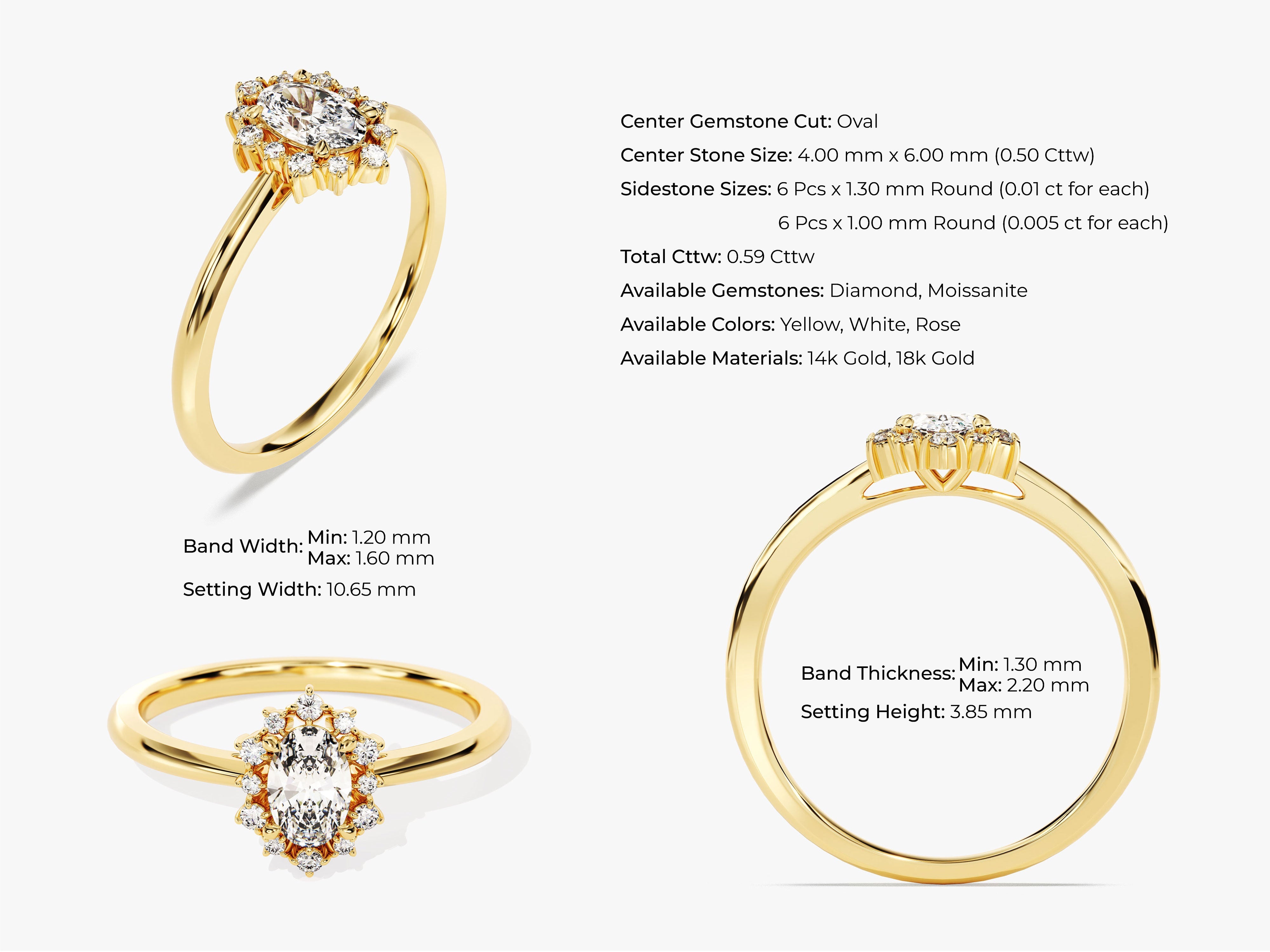 Sunburst Oval Diamond Engagement Ring (0.50 CT)