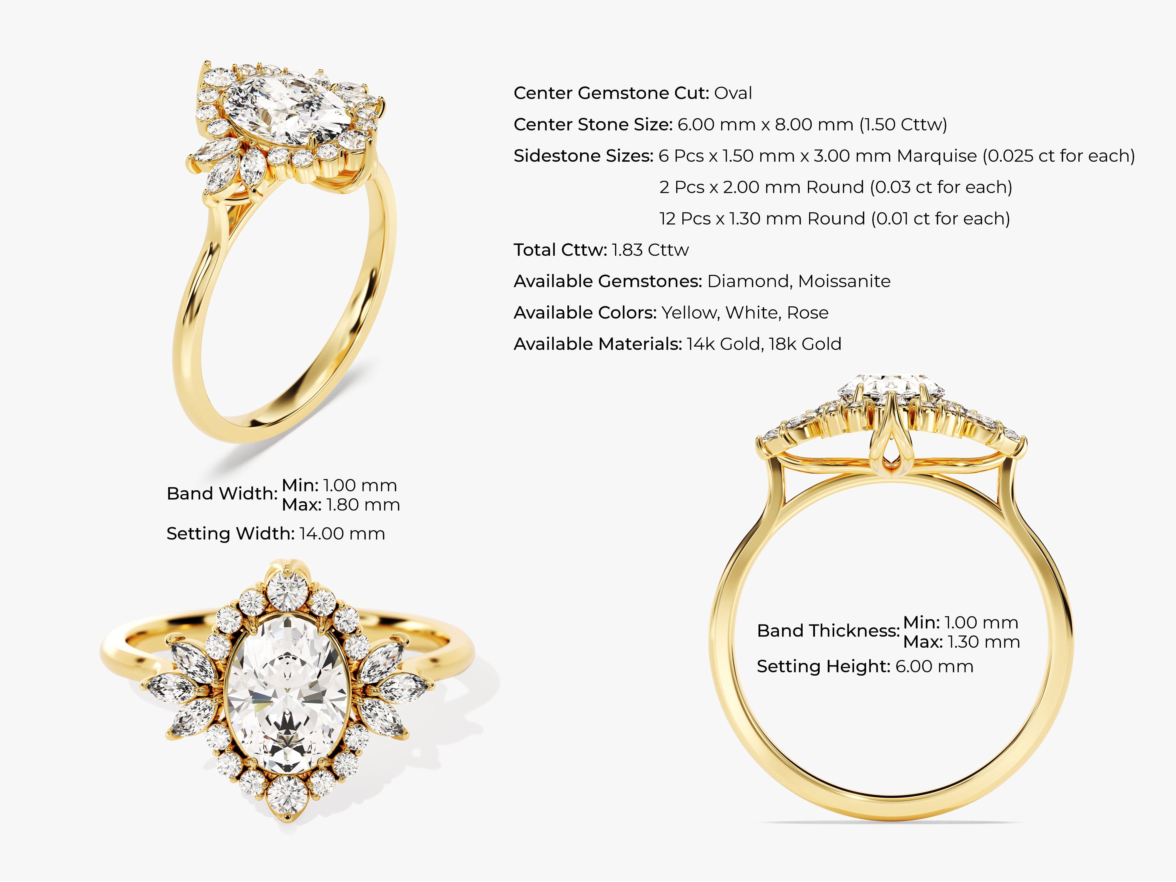 Vintage Halo Oval Diamond Engagement Ring (1.50 CT)