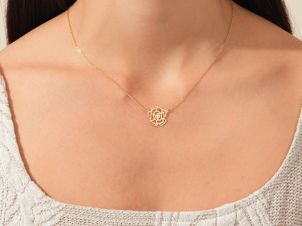 Plain Birthflower Necklace in 14k Solid Gold