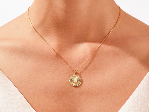Sunburst Diamond Birthstone Pendant Necklace in 14k Solid Gold