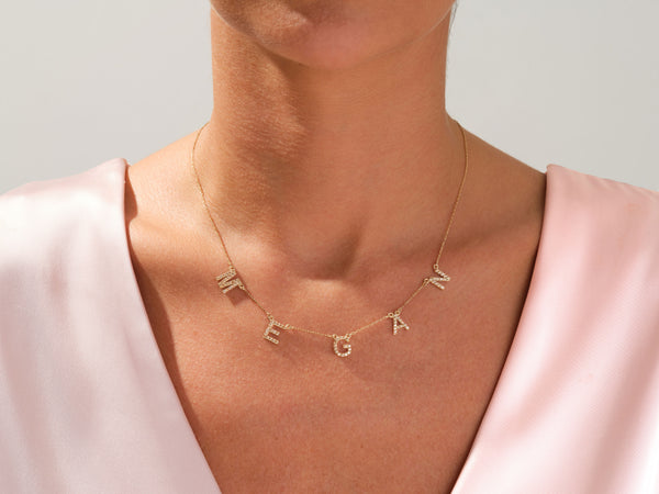 Garnet Name Necklace in 14k Solid Gold