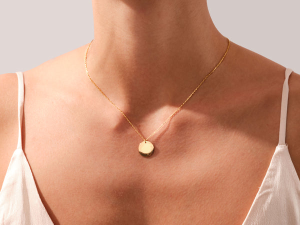 Script Disc Necklace in 14k Solid Gold