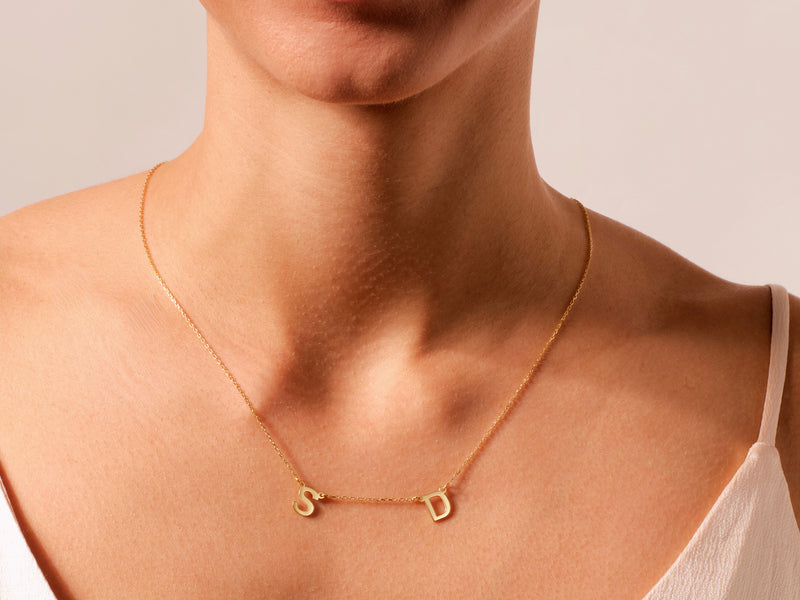 Double Initial Necklace in 14k Solid Gold