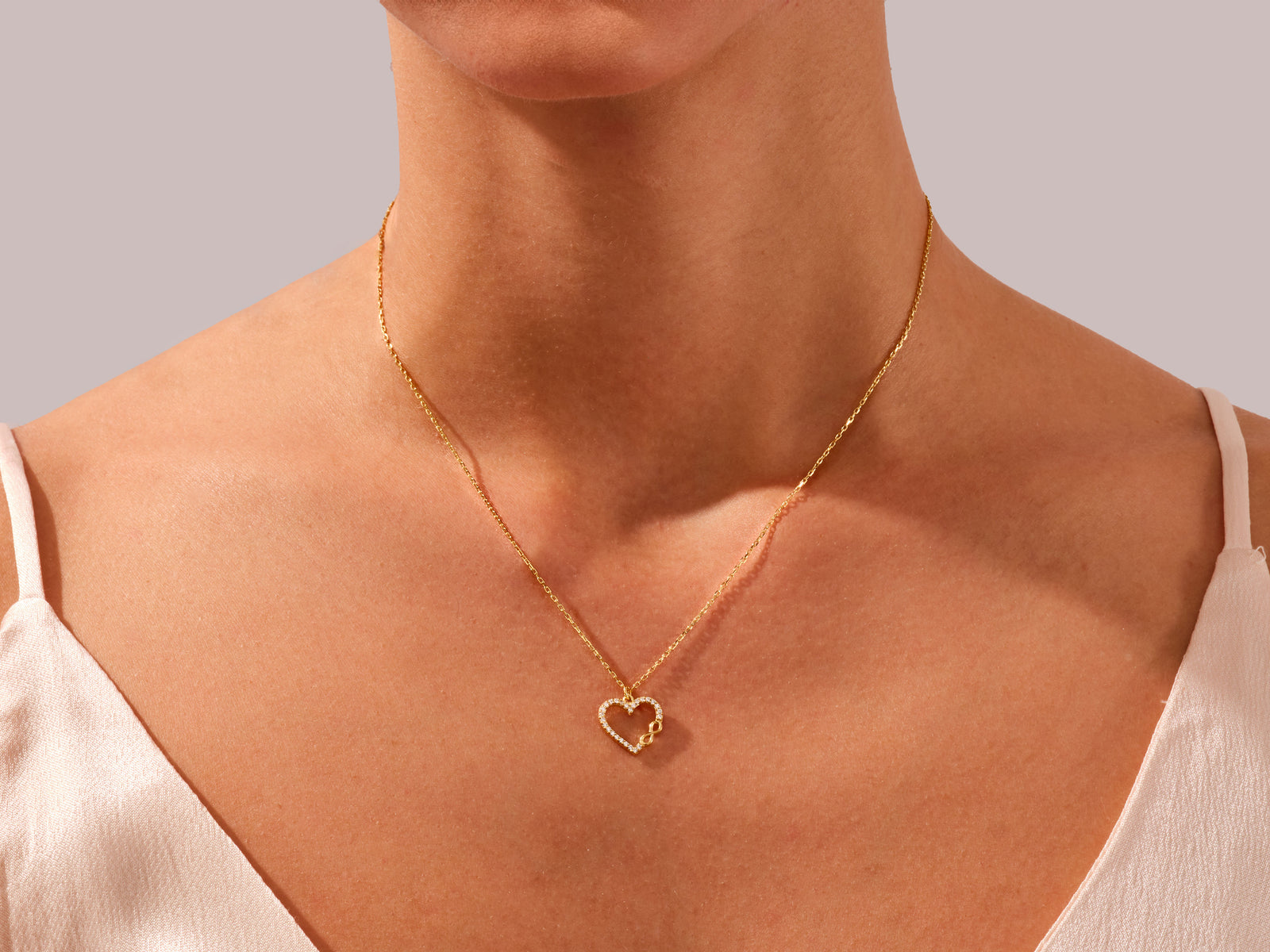 Intertwined Heart buy Necklace in 14k Real Gold for Women - Infinity Necklace - 14k