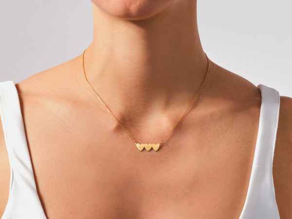 Trio Heart Name Necklace in 14k Solid Gold