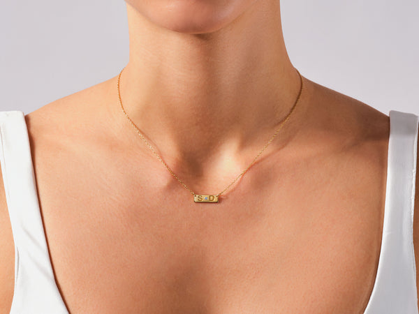 Double Initial Diamond Necklace in 14k Solid Gold