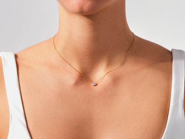 Bezel Pear Diamond Necklace in 14k Solid Gold