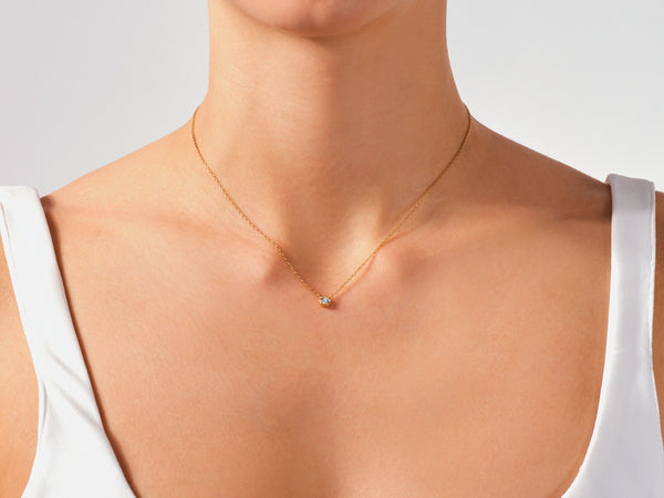 Bezel Round Diamond Necklace in 14k Solid Gold