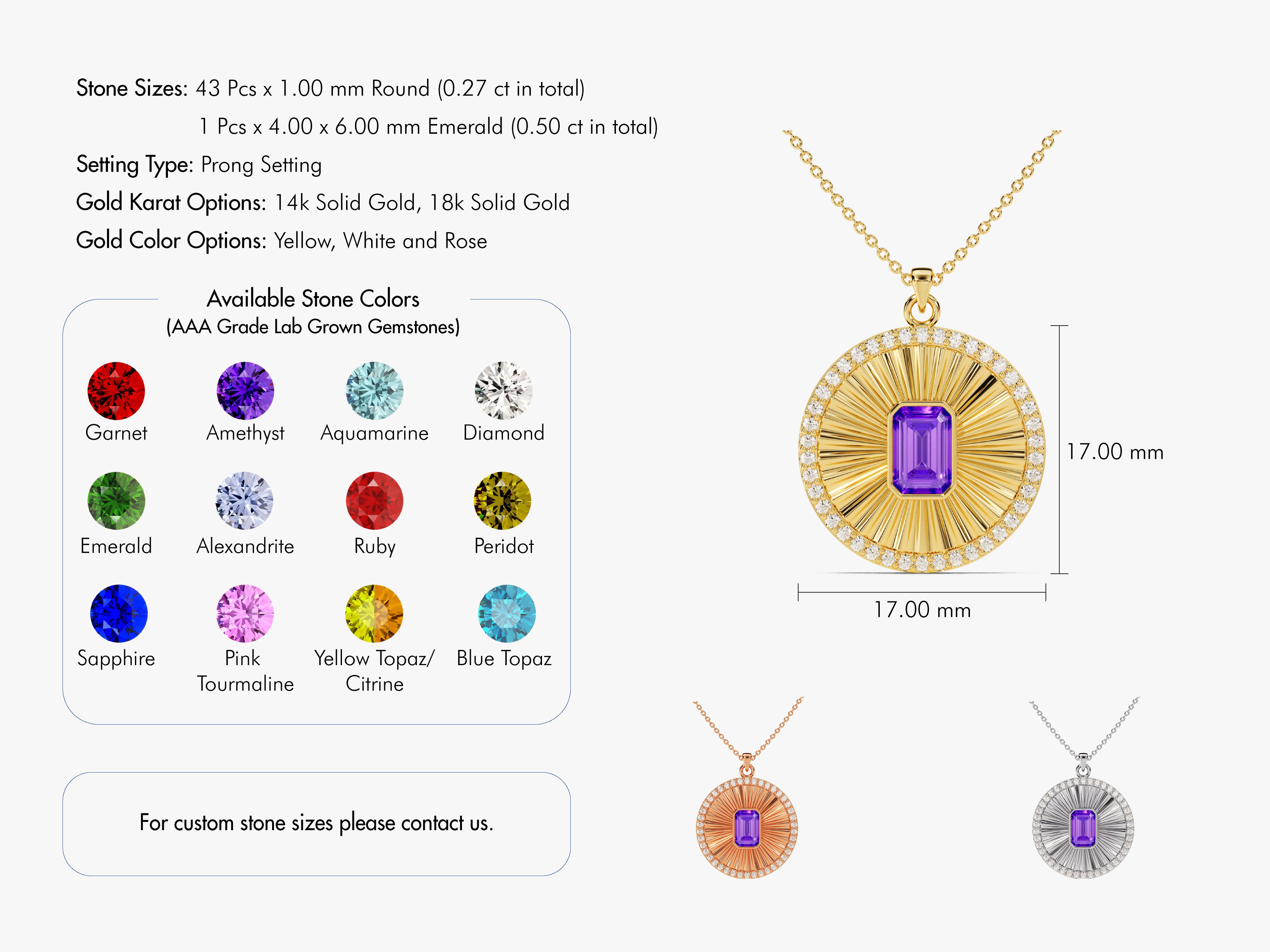 Sunburst Amethyst Pendant Necklace in 14k Solid Gold