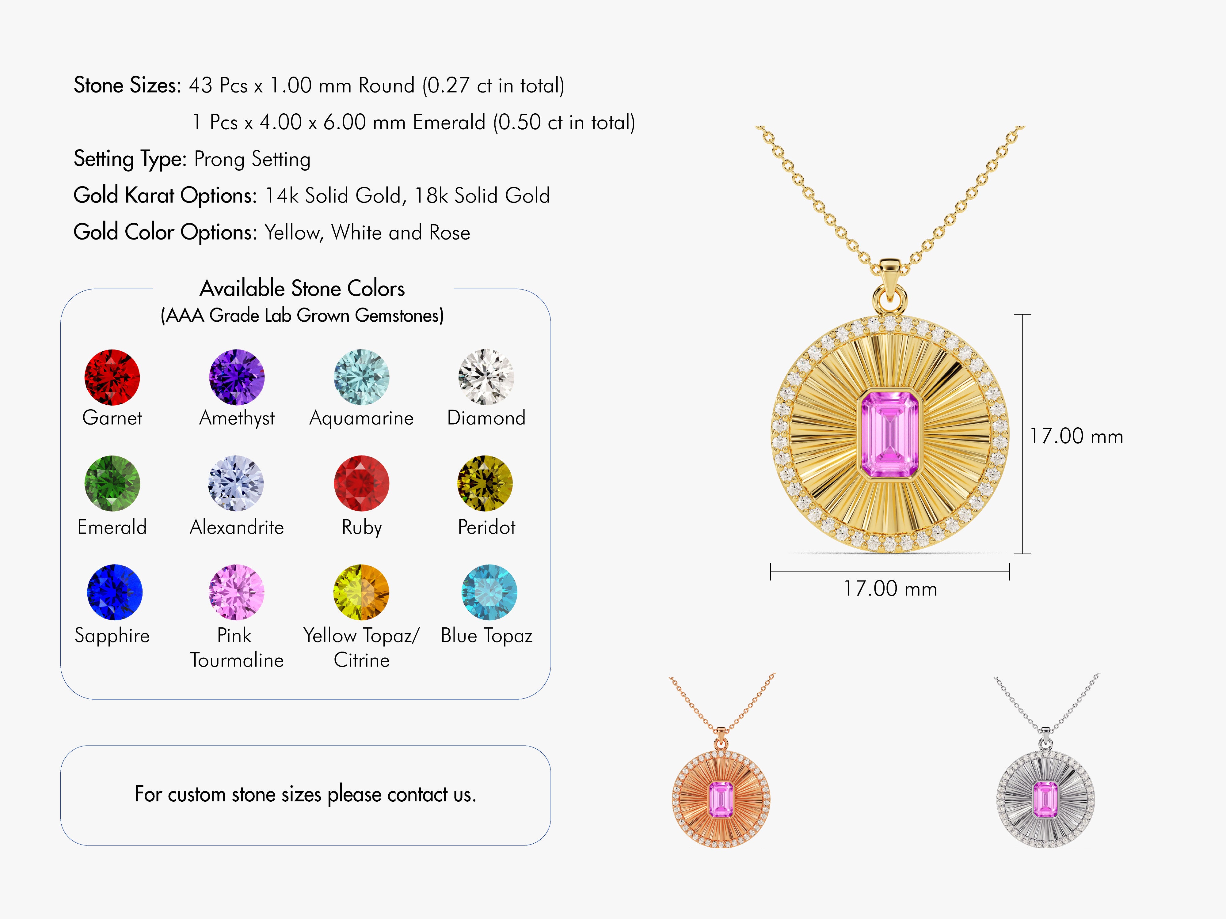 Sunburst Pink Tourmaline Pendant Necklace in 14k Solid Gold