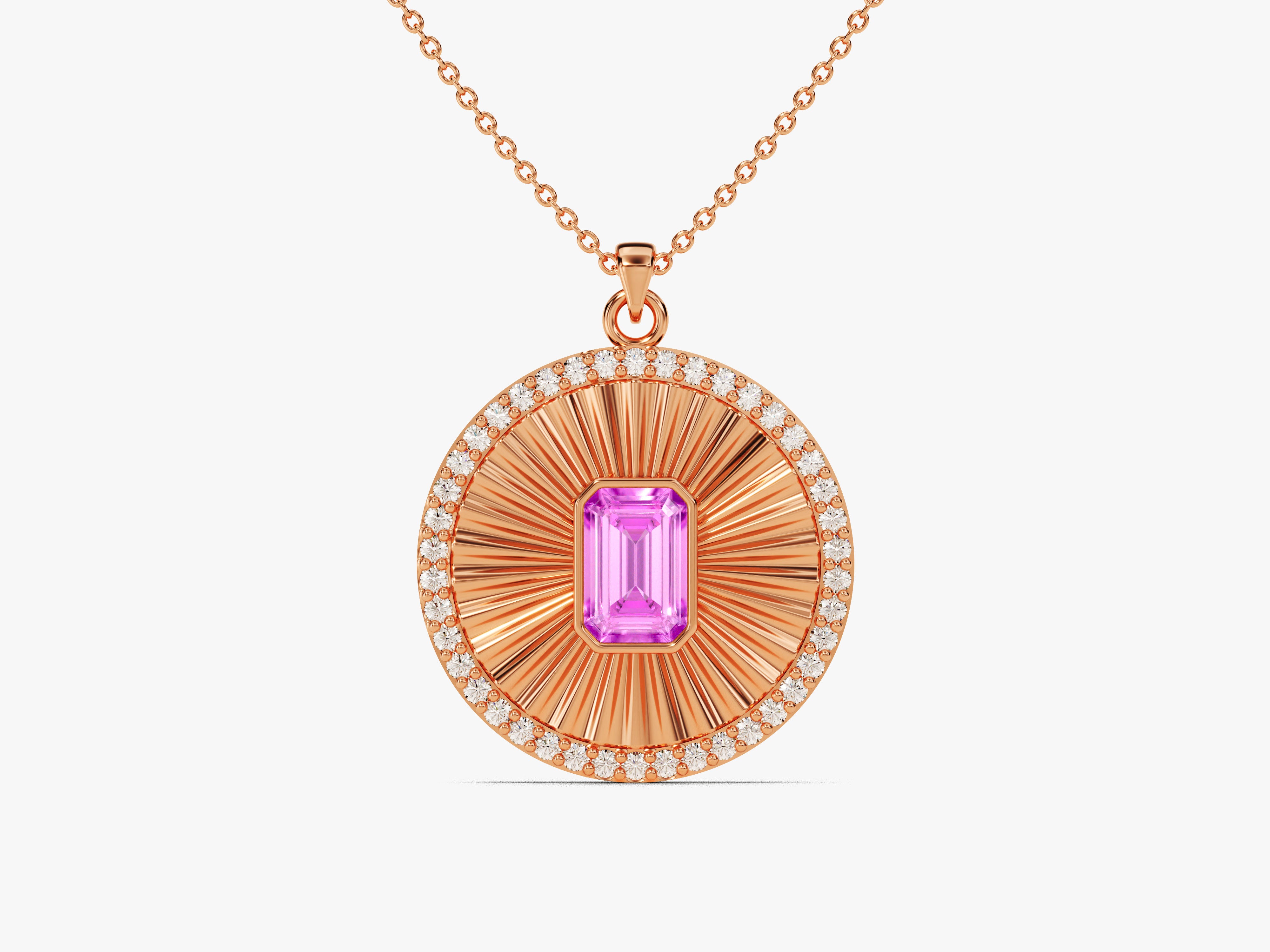 Sunburst Pink Tourmaline Pendant Necklace in 14k Solid Gold