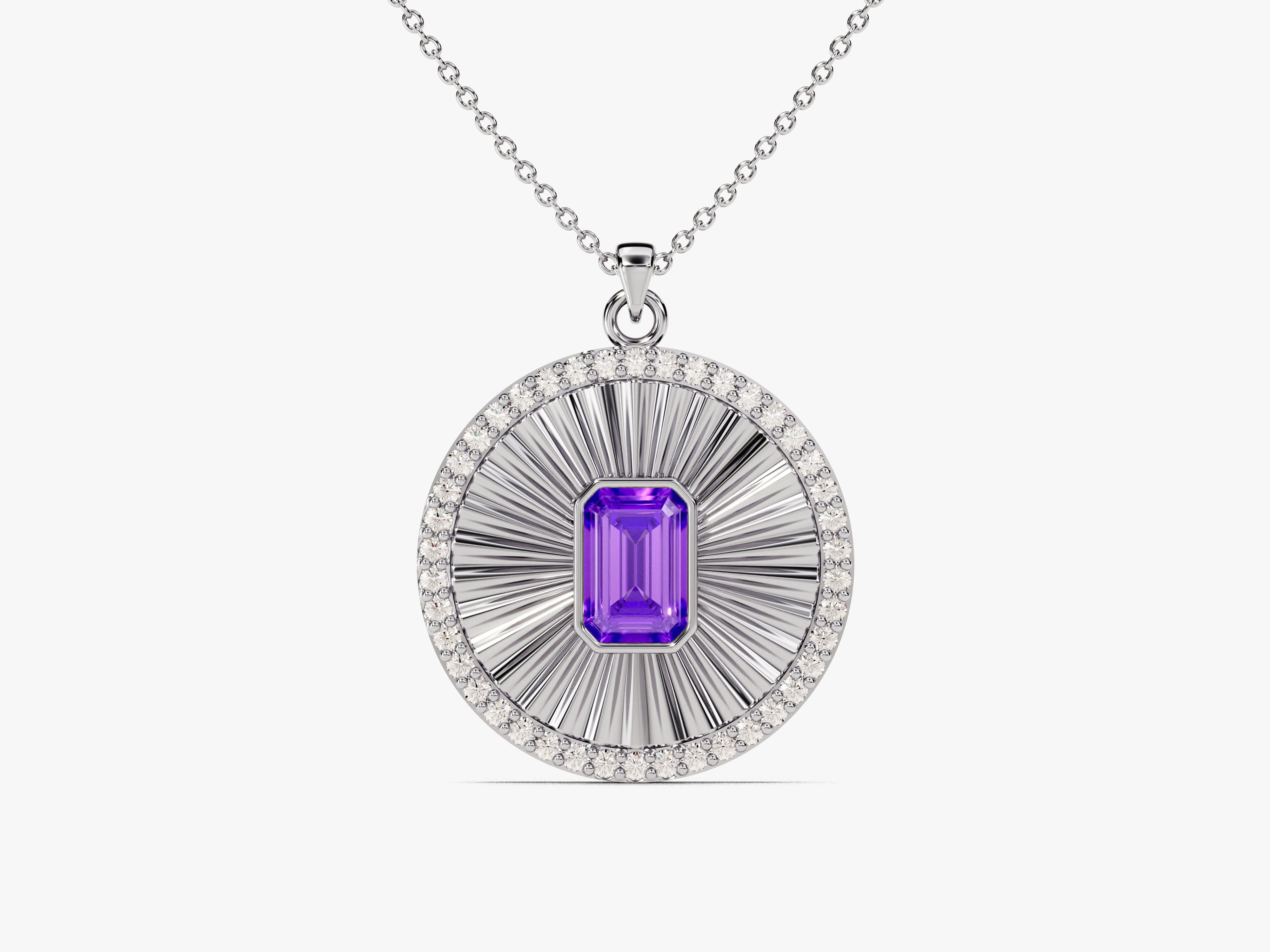 Sunburst Amethyst Pendant Necklace in 14k Solid Gold