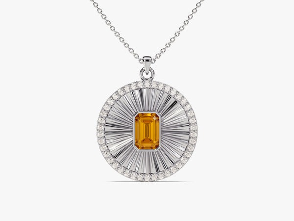 Sunburst Citrine Pendant Necklace in 14k Solid Gold