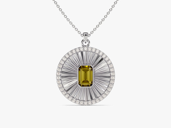 Sunburst Peridot Pendant Necklace in 14k Solid Gold