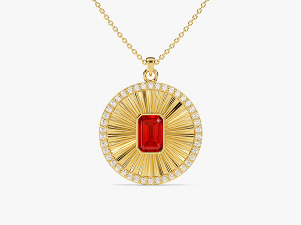 Sunburst Garnet Pendant Necklace in 14k Solid Gold