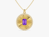 Sunburst Amethyst Pendant Necklace in 14k Solid Gold