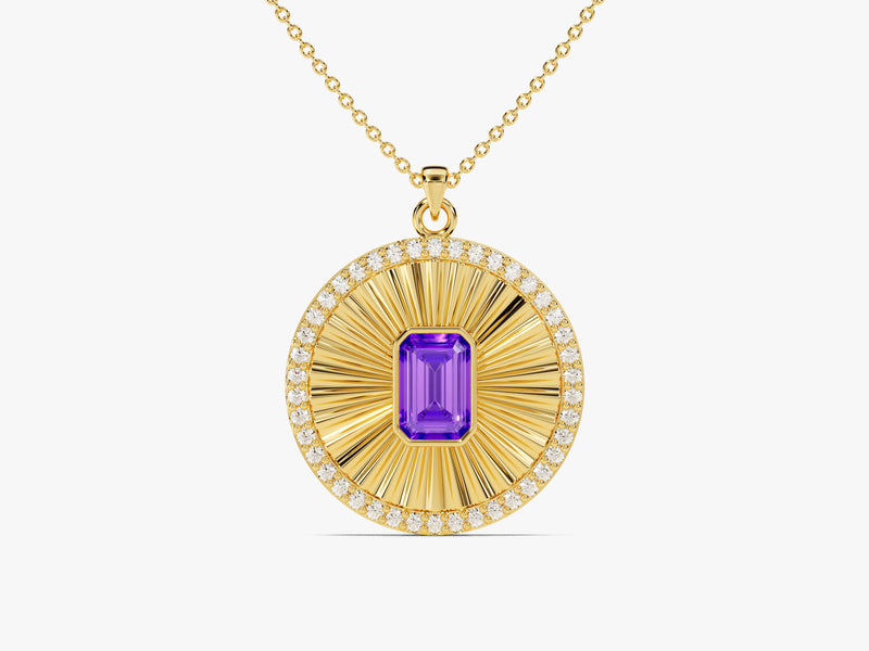 Sunburst Amethyst Pendant Necklace in 14k Solid Gold