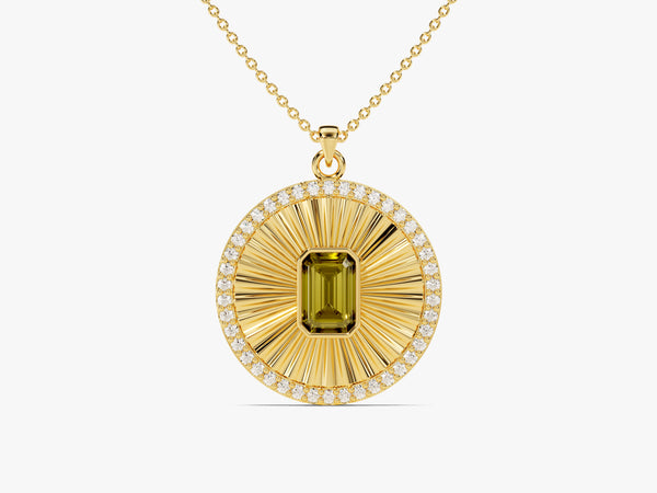 Sunburst Peridot Pendant Necklace in 14k Solid Gold