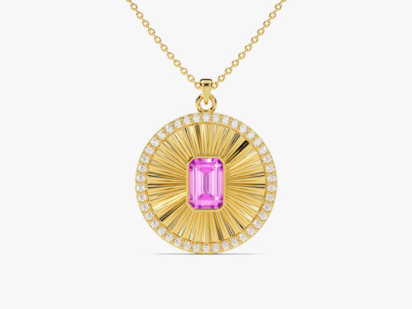 Sunburst Pink Tourmaline Pendant Necklace in 14k Solid Gold